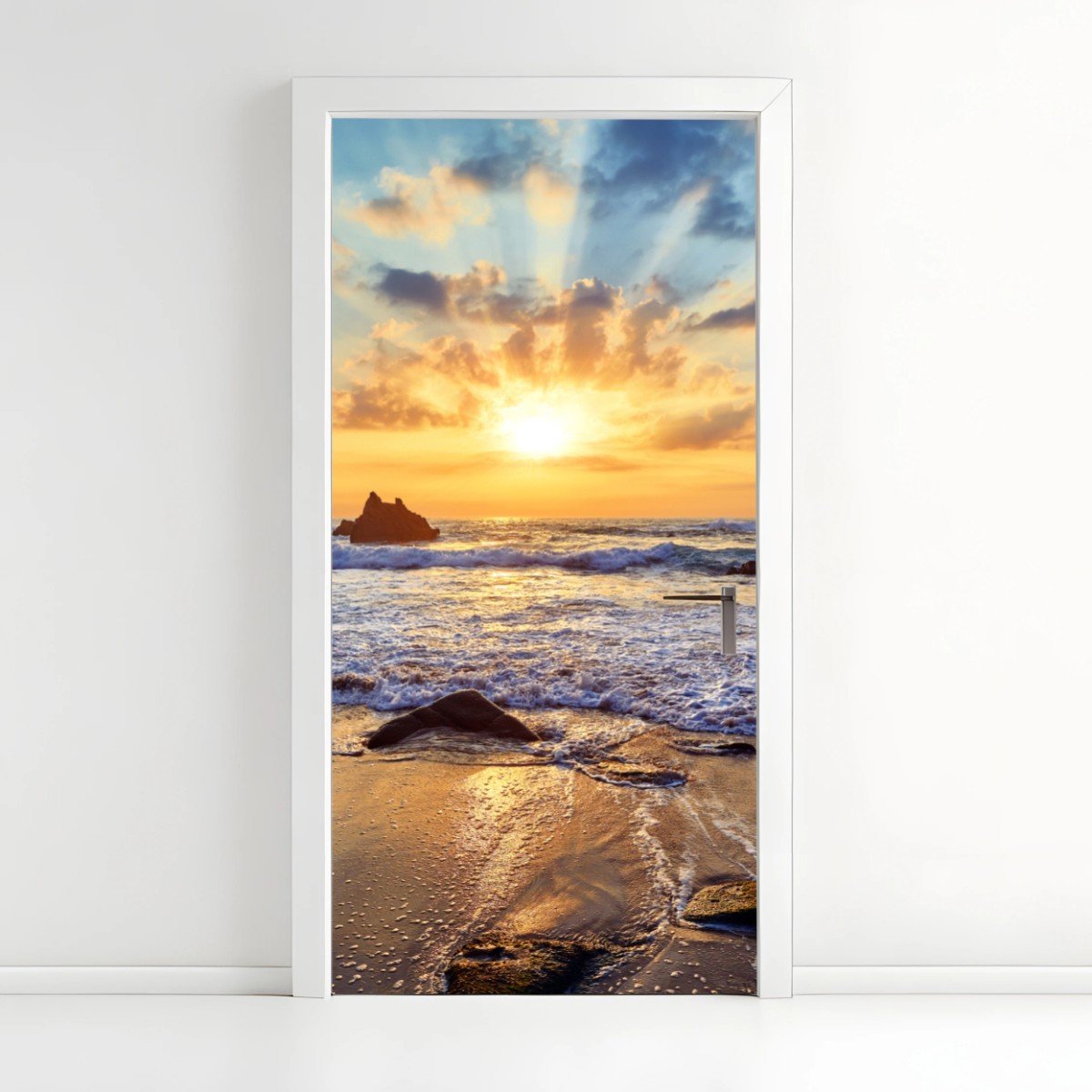 Türaufkleber sonnenuntergang an der felsigen küste – Pixers®