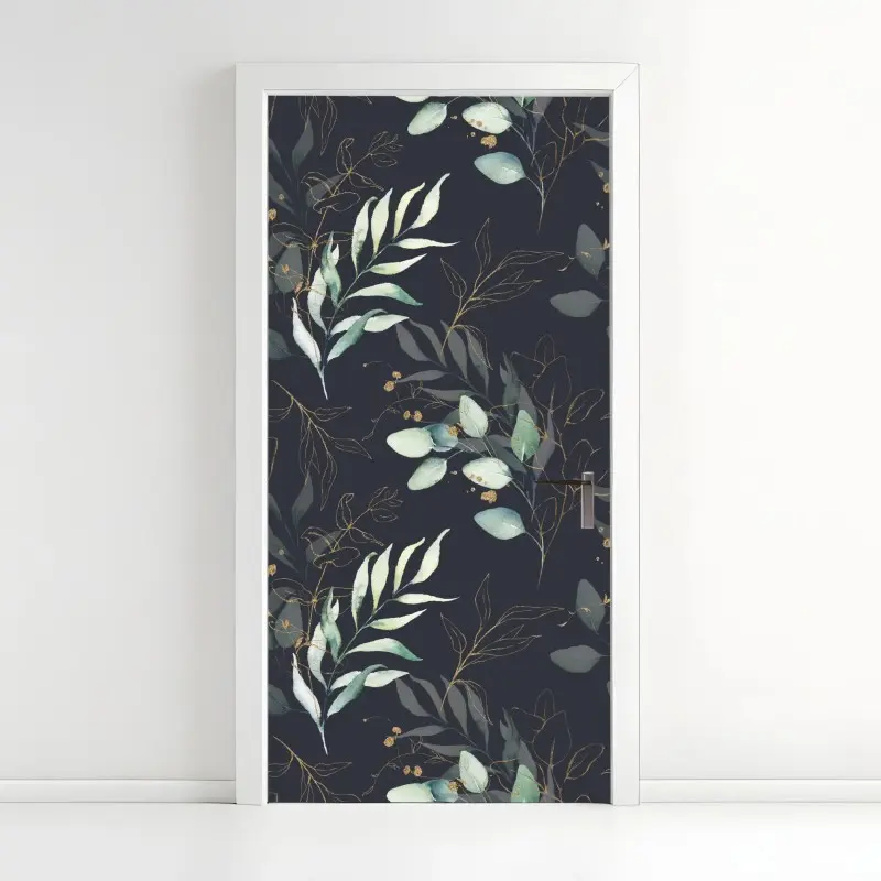 Türaufkleber aquarell eukalyptusblätter auf dunklem hintergrund
