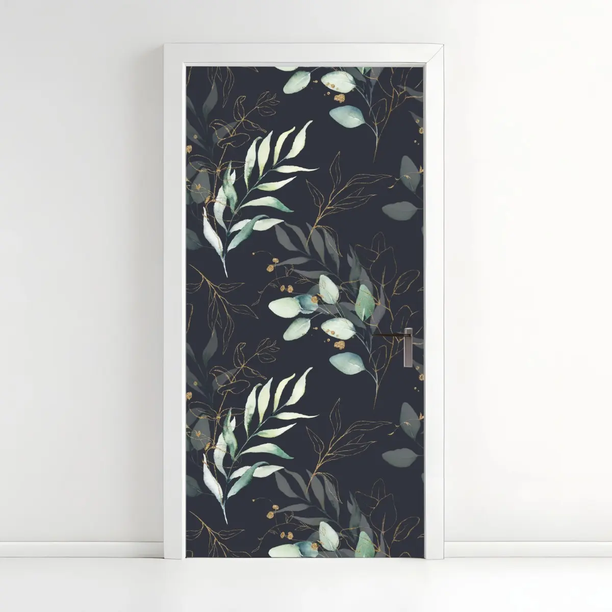 Türaufkleber aquarell eukalyptusblätter auf dunklem hintergrund – Pixers®