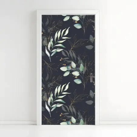 Türaufkleber aquarell eukalyptusblätter auf dunklem hintergrund – Pixers®