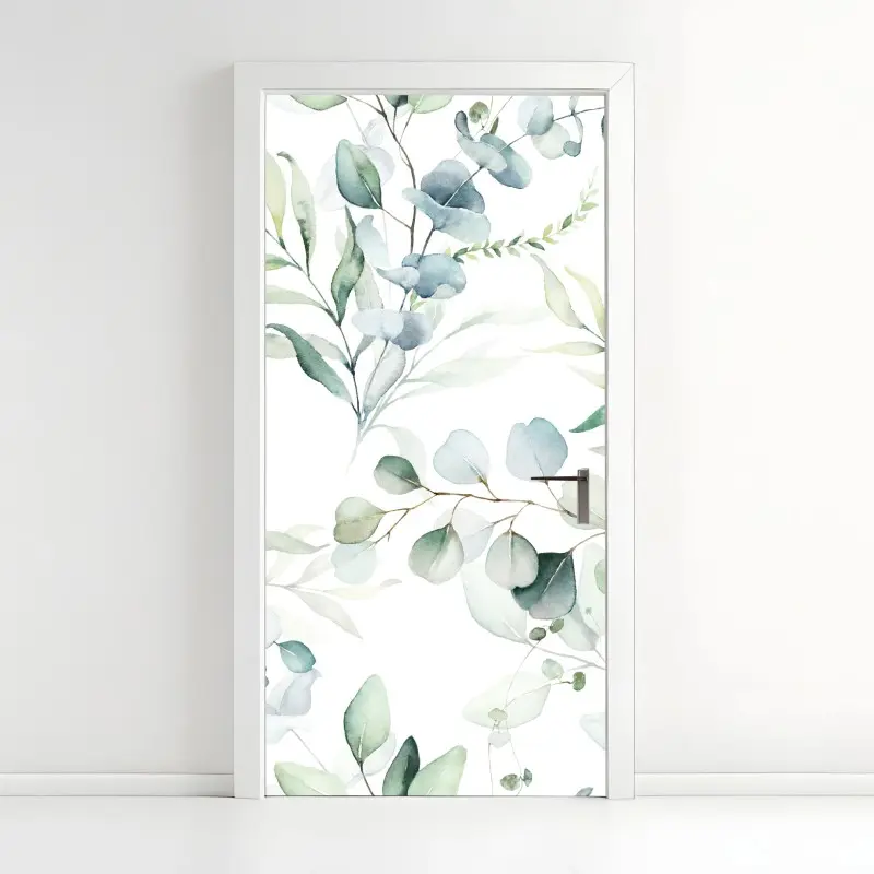 Türaufkleber aquarell eukalyptus blättermuster