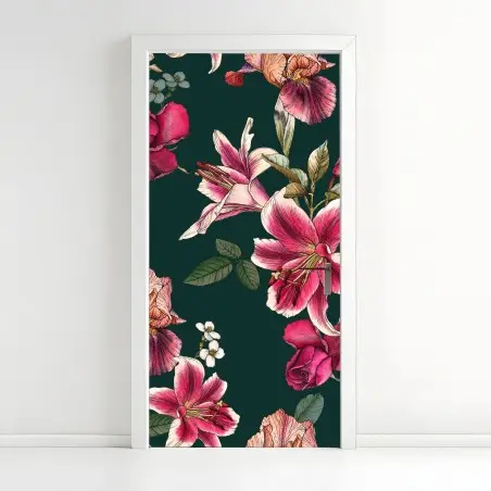 Türaufkleber vintage botanisches floralmuster auf tiefgrün – Pixers®