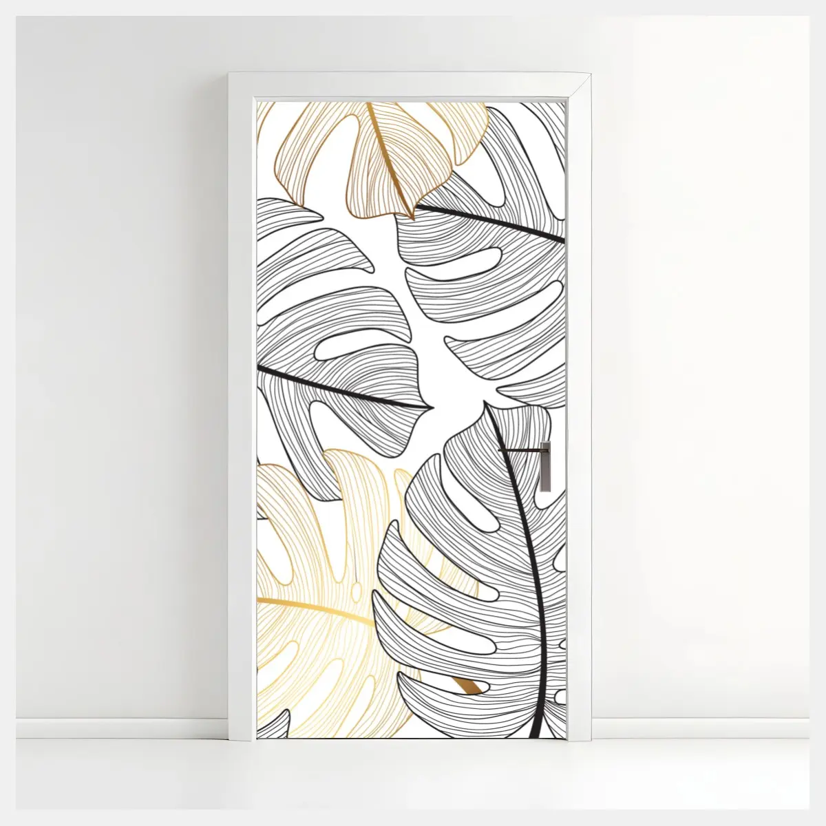 Türaufkleber monstera-blattmuster mit goldakzenten – Pixers®