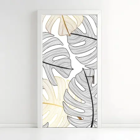 Türaufkleber monstera-blattmuster mit goldakzenten – Pixers®