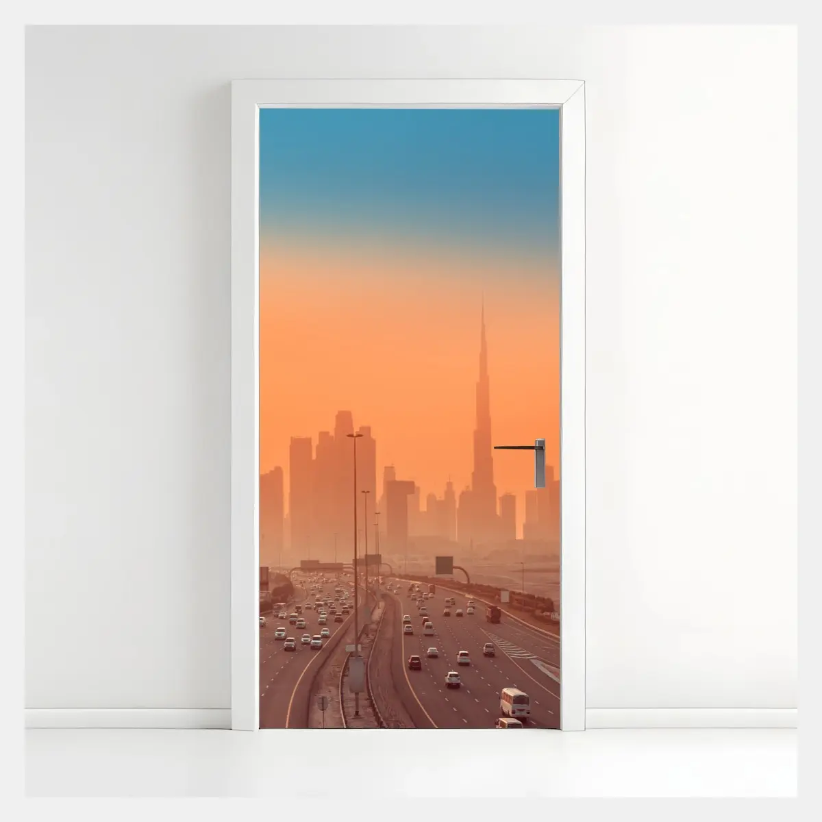 Türaufkleber Dubai skyline bei sonnenaufgang – Pixers®