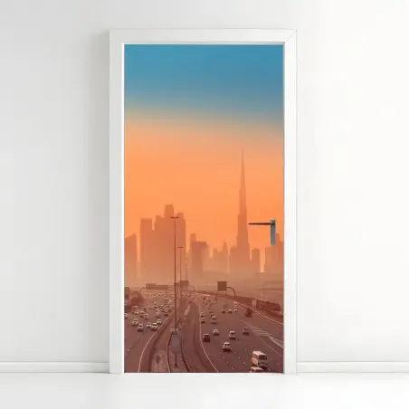 Türaufkleber Dubai skyline bei sonnenaufgang – Pixers®