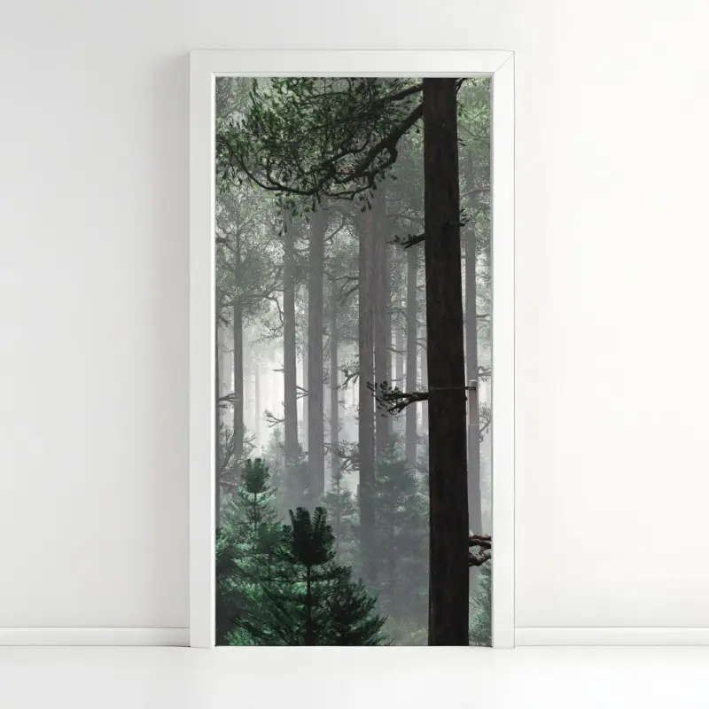 Türaufkleber nebliger immergrüner wald