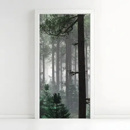 Türaufkleber nebliger immergrüner wald – Pixers®