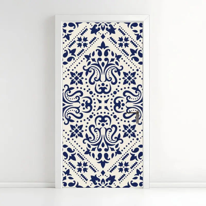 Türaufkleber marineblaues damast-fliesenmuster