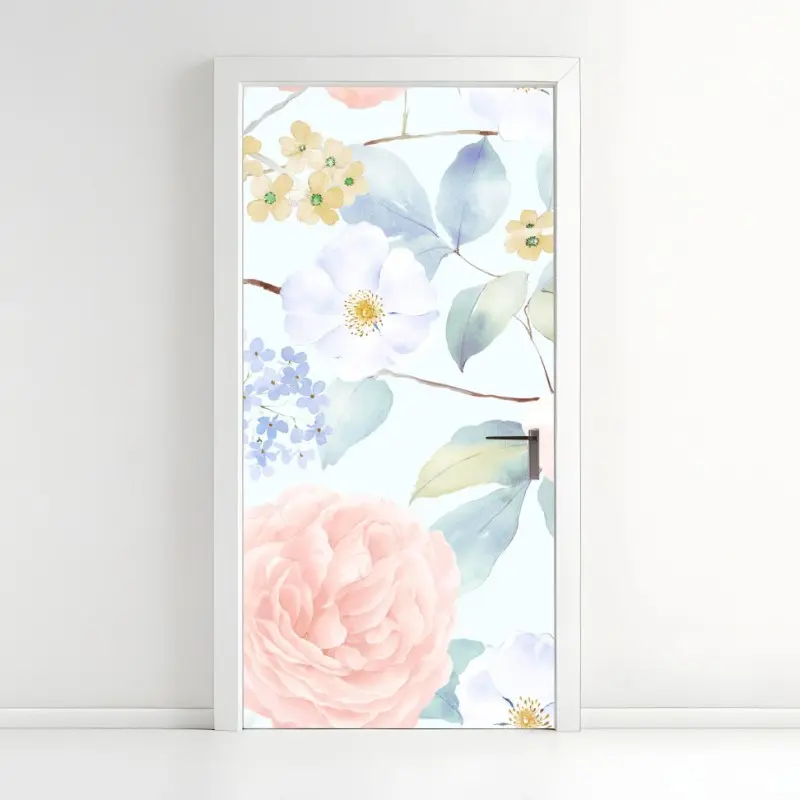 Türaufkleber zarte pastellblumen in aquarell