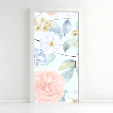 Türaufkleber zarte pastellblumen in aquarell – Pixers®
