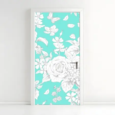 Türaufkleber türkis floral muster mit blumen – Pixers®