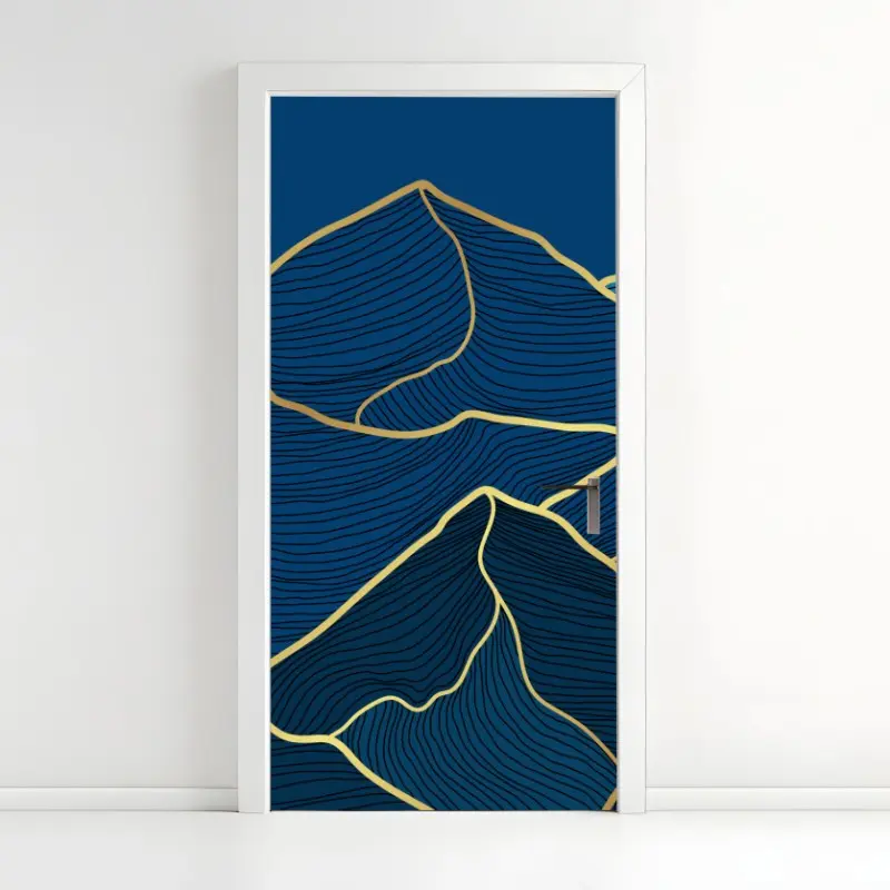 Türaufkleber goldene linien berglandschaft auf dunkelblauem hintergrund
