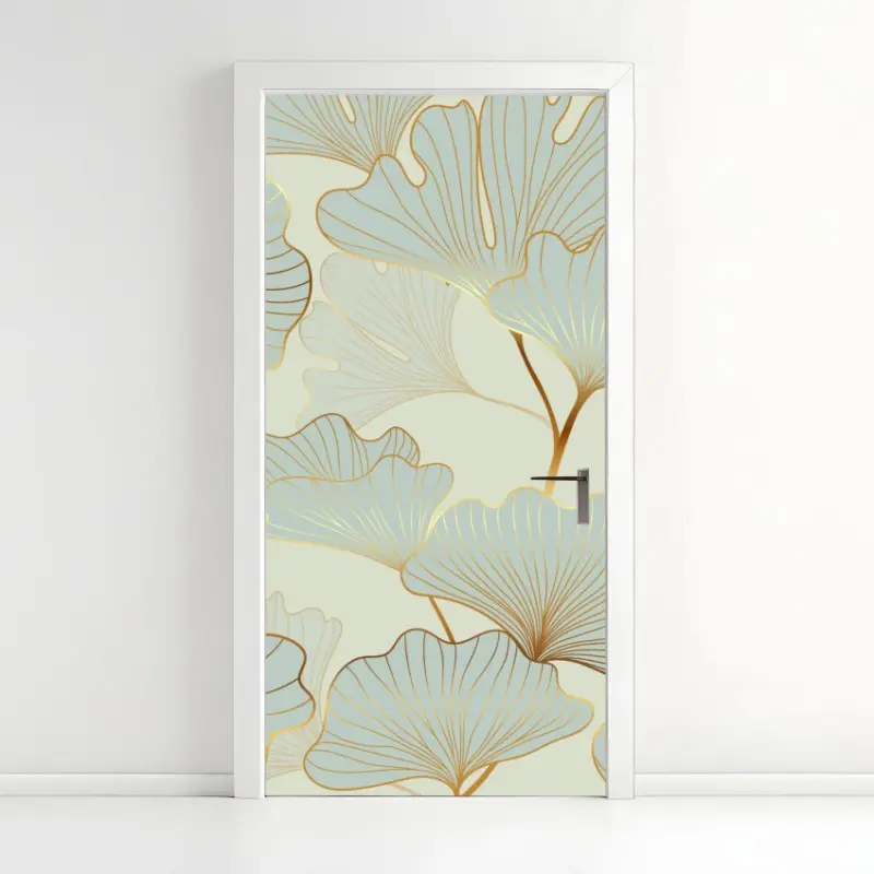 Türaufkleber pastell ginkgo blättermuster mit goldakzenten