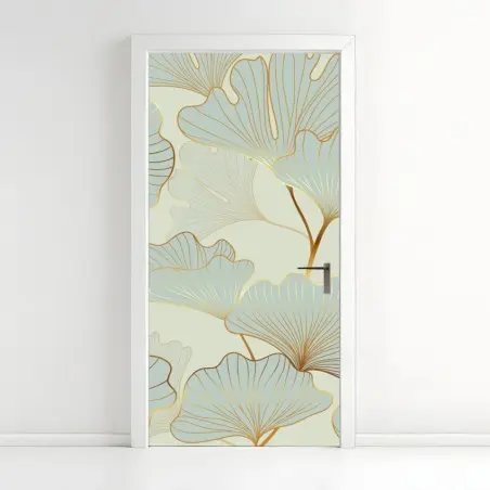 Türaufkleber pastell ginkgo blättermuster mit goldakzenten – Pixers®