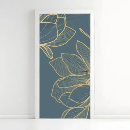 Türaufkleber goldene magnolie auf türkisfarbenem hintergrund – Pixers®