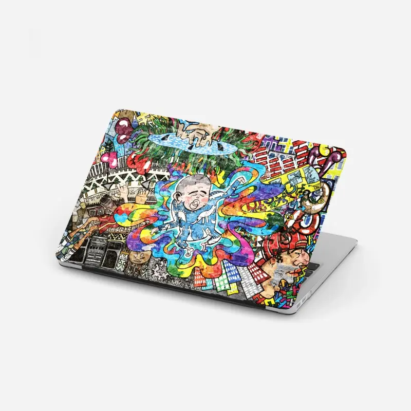 Laptop-Aufkleber buntes graffiti-mural mit träumendem kind