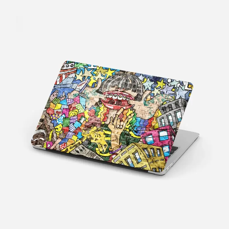 Laptop-Aufkleber buntes graffiti-mural mit verspielter figur