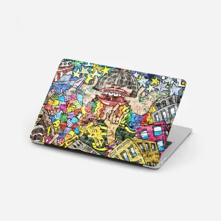 Laptop-Aufkleber buntes graffiti-mural mit verspielter figur – Pixers®