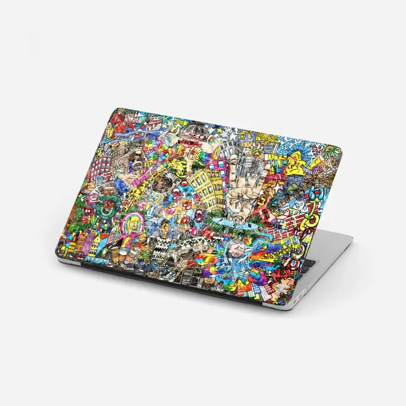 Laptop-Aufkleber farbenfrohes urbanes musikmural