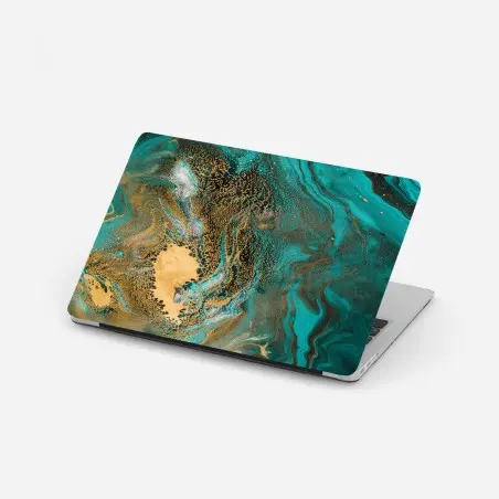 Laptop-Aufkleber türkis und gold fließende abstraktion – Pixers®