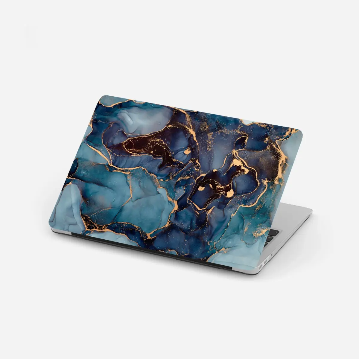 Laptop-Aufkleber tiefes ozeanblau mit goldadern – Pixers®