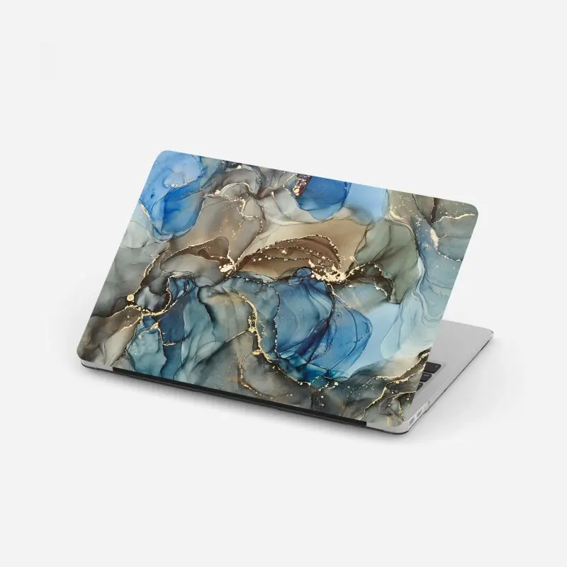 Laptop-Aufkleber blaue und goldene flüssige abstraktion