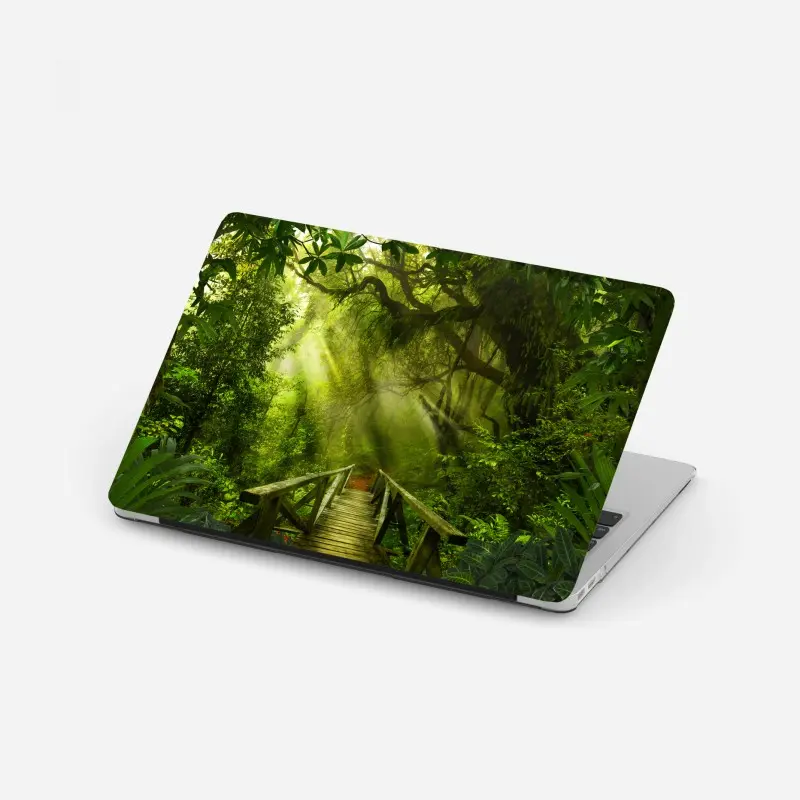 Laptop-Aufkleber sonnenbeschienener waldweg