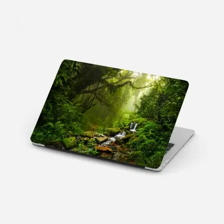 Laptop-Aufkleber üppiger nebliger waldwasserfall – Pixers®