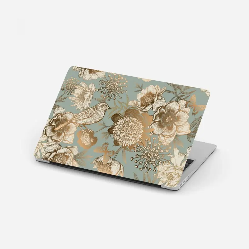 Laptop-Aufkleber vintage botanisches blumenmotiv mit vogel