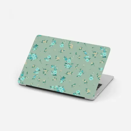 Laptop-Aufkleber pastell türkis blumenmuster auf salbeigrünem hintergrund – Pixers®