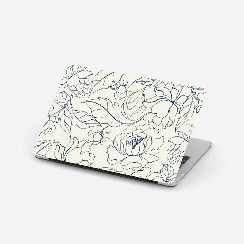 Laptop-Aufkleber handgezeichnetes marineblaues blumenmuster auf creme