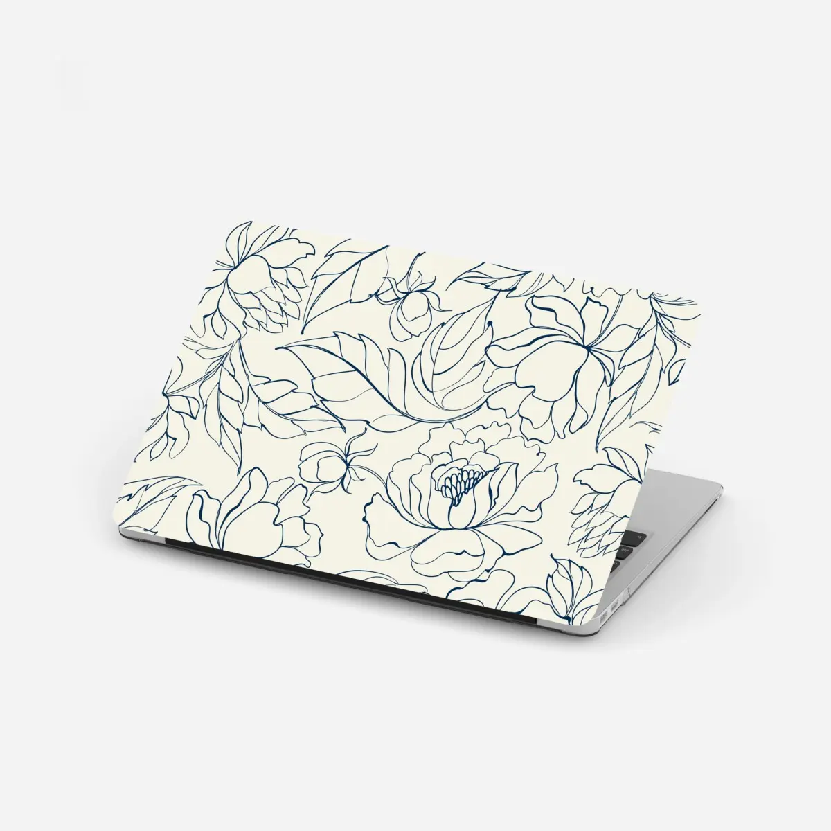 Laptop-Aufkleber handgezeichnetes marineblaues blumenmuster auf creme – Pixers®