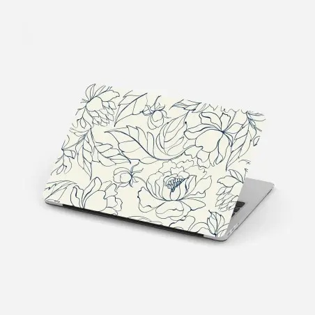 Laptop-Aufkleber handgezeichnetes marineblaues blumenmuster auf creme – Pixers®