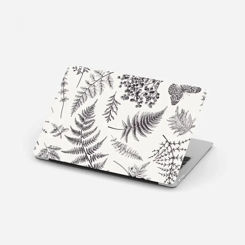 Laptop-Aufkleber monochromes botanisches blättermuster