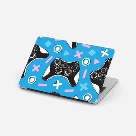 Laptop-Aufkleber muster mit gamecontrollern auf blauem hintergrund – Pixers®