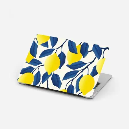 Laptop-Aufkleber lebhaftes zitronenmuster mit blauen blättern – Pixers®