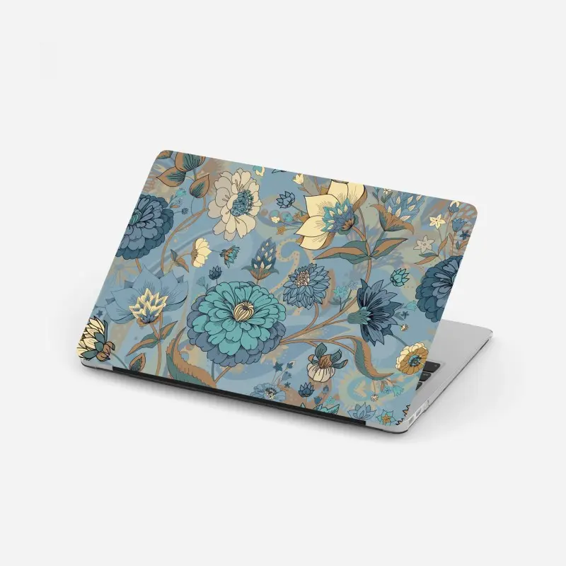 Laptop-Aufkleber vintage-blumenmuster in gedämpften blau- und beigetönen