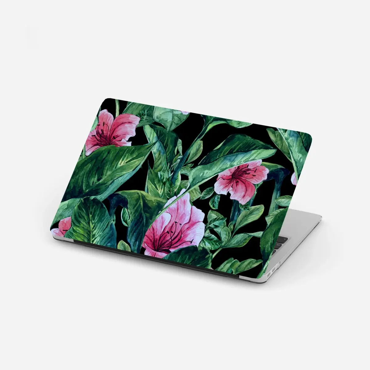 Laptop-Aufkleber rosa aquarellblumen auf schwarzem hintergrund – Pixers®