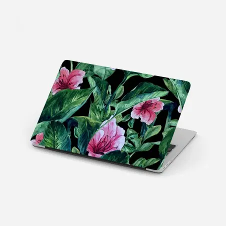 Laptop-Aufkleber rosa aquarellblumen auf schwarzem hintergrund – Pixers®