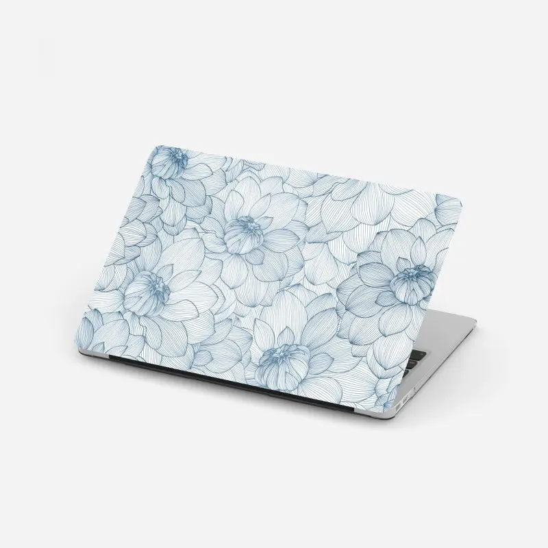 Laptop-Aufkleber zartes blaues blumenlinienmuster