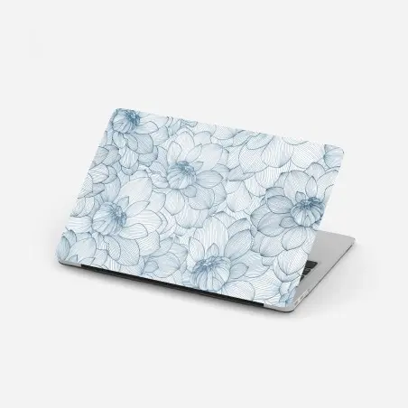 Laptop-Aufkleber zartes blaues blumenlinienmuster – Pixers®