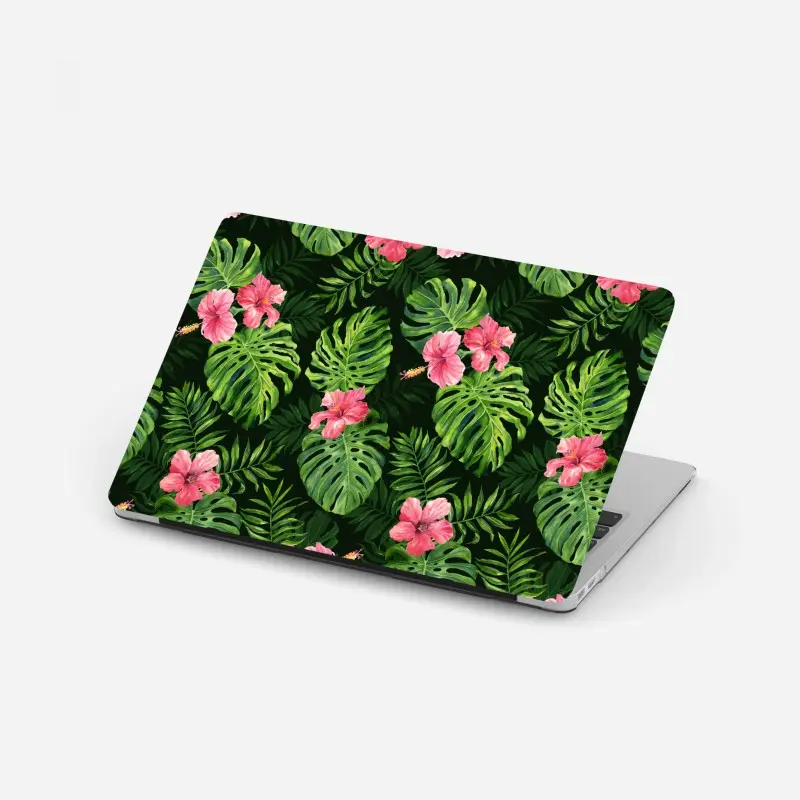 Laptop-Aufkleber tropisches monstera- und hibiskus-motiv