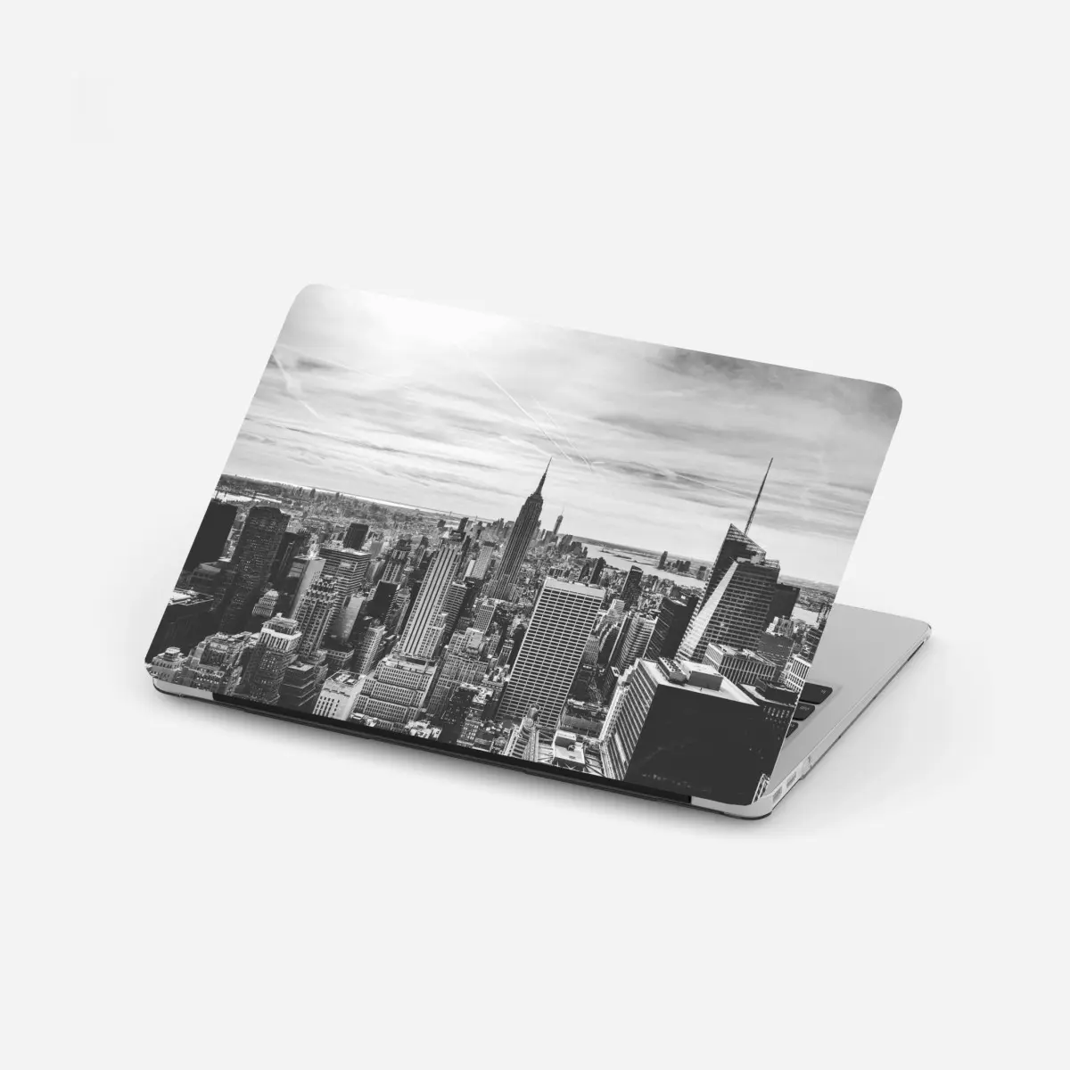 Laptop-Aufkleber panorama von New York in graustufen – Pixers®