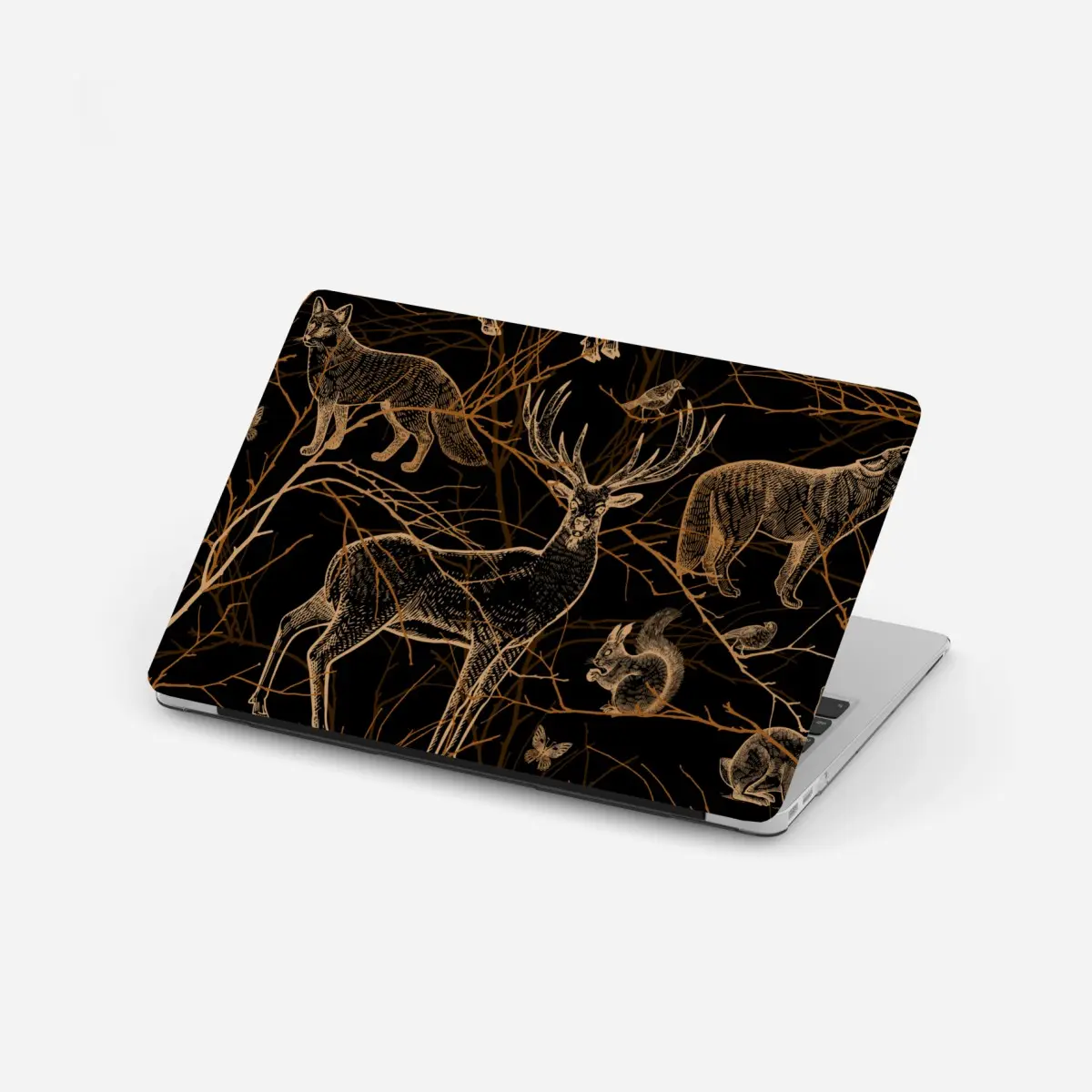 Laptop-Aufkleber goldene waldtiere auf schwarzem hintergrund – Pixers®