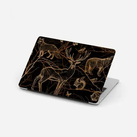 Laptop-Aufkleber goldene waldtiere auf schwarzem hintergrund – Pixers®