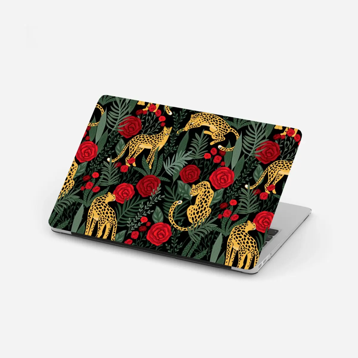 Laptop-Aufkleber goldene geparden und rote rosen muster – Pixers®
