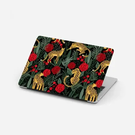 Laptop-Aufkleber goldene geparden und rote rosen muster – Pixers®