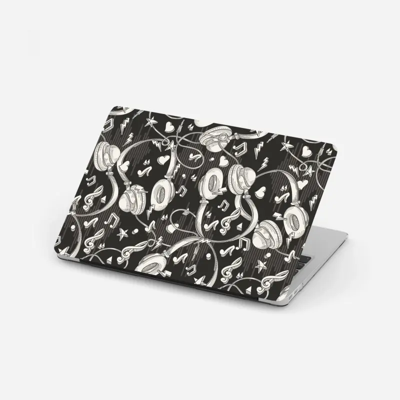 Laptop-Aufkleber monochromatisches muster mit kopfhörern und noten
