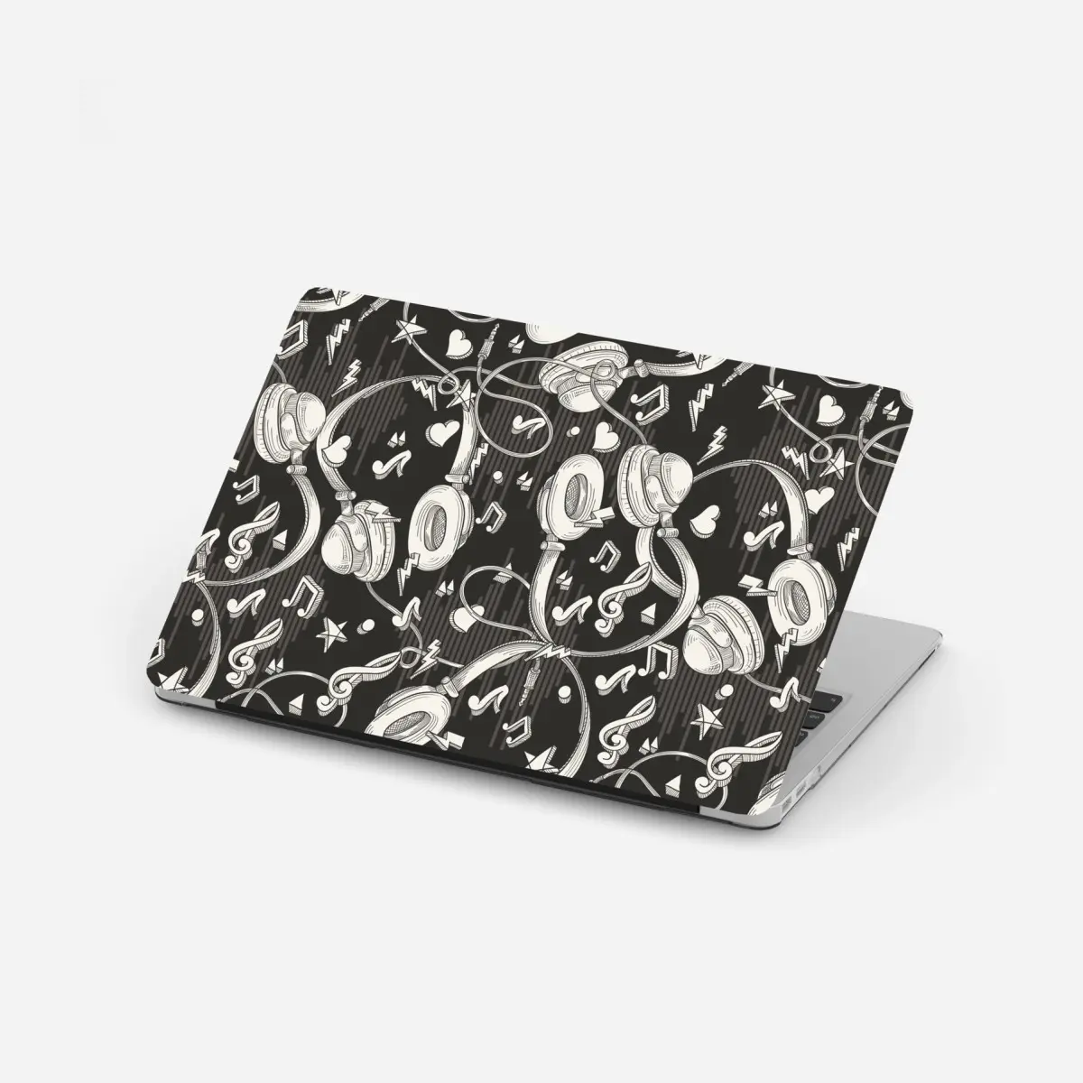 Laptop-Aufkleber monochromatisches muster mit kopfhörern und noten – Pixers®